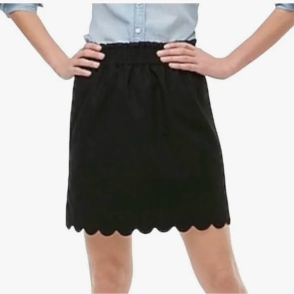 J. Crew Factory Black Scalloped Hem Elastic Waist Linen Blend Aline Skirt sz 6 - Picture 1 of 8